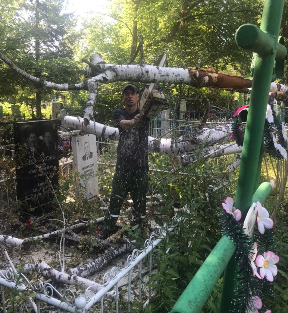 Сотрудники предприятия «Зеленый город» очистили участок кладбища от сухих деревьев